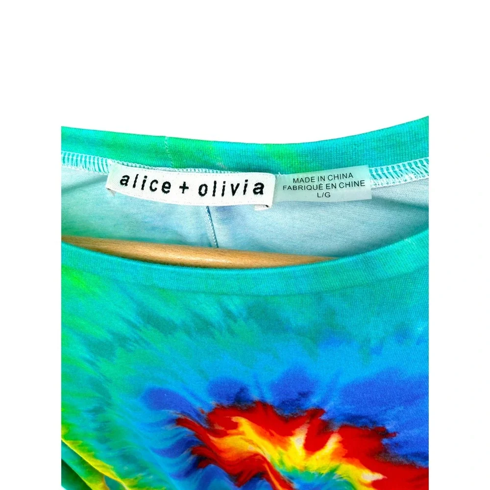 Alice + Olivia Delaina Cropped Top Rainbow Tie Dye Long Sleeve L Festival Rave - Picture 5 of 8